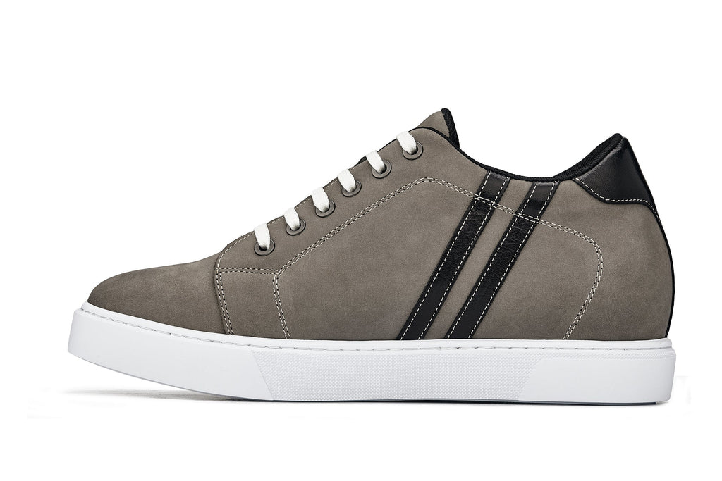 CALTO - K1550 - 2.8 Inches Taller (Nubuck Grey) - Lace Up Casual Sneakers - WonderingCloth