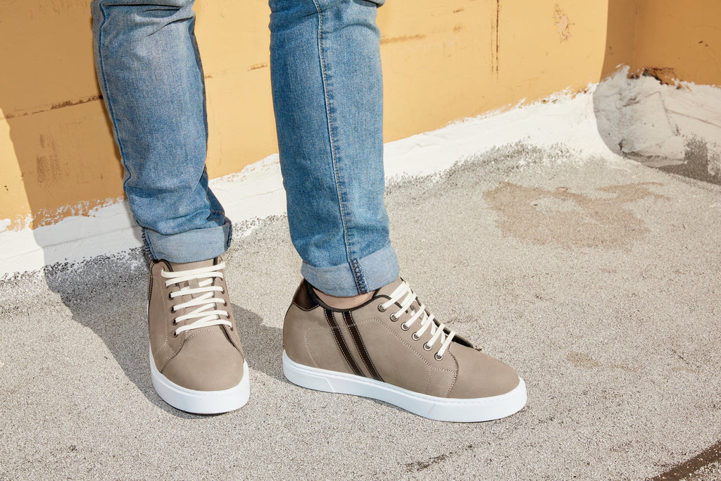 CALTO - K1550 - 2.8 Inches Taller (Nubuck Grey) - Lace Up Casual Sneakers - WonderingCloth