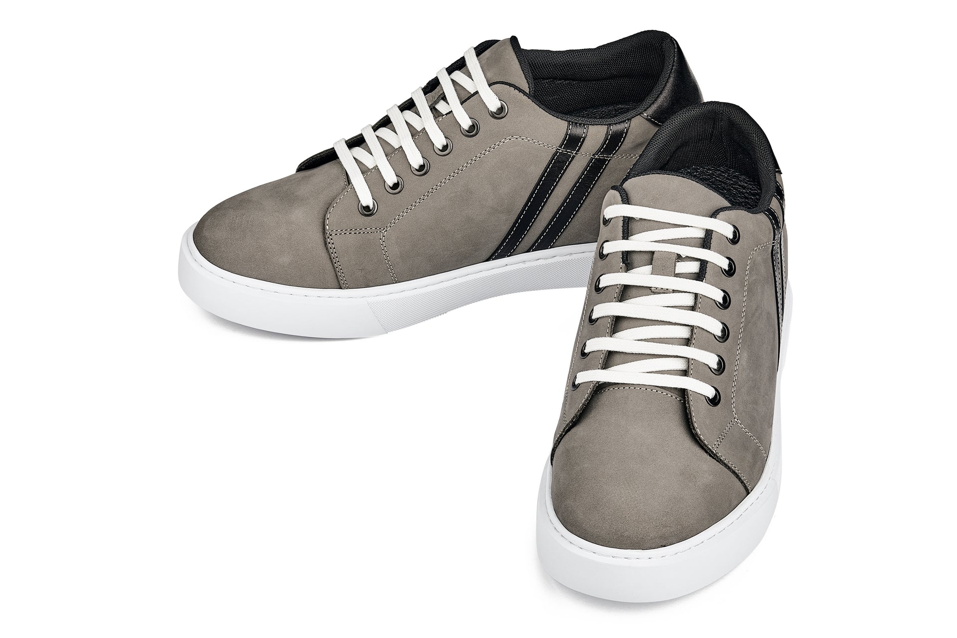 CALTO - K1550 - 2.8 Inches Taller (Nubuck Grey) - Lace Up Casual Sneakers - WonderingCloth