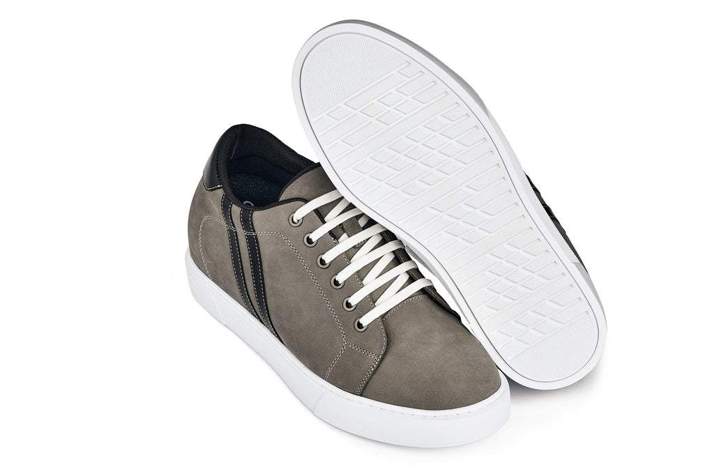 CALTO - K1550 - 2.8 Inches Taller (Nubuck Grey) - Lace Up Casual Sneakers - WonderingCloth