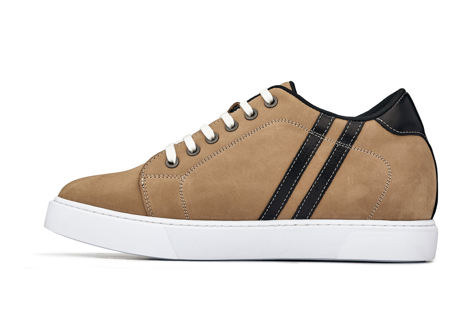 CALTO - K1551 - 2.8 Inches Taller (Nubuck Tan) - Lace Up Casual Sneakers - WonderingCloth