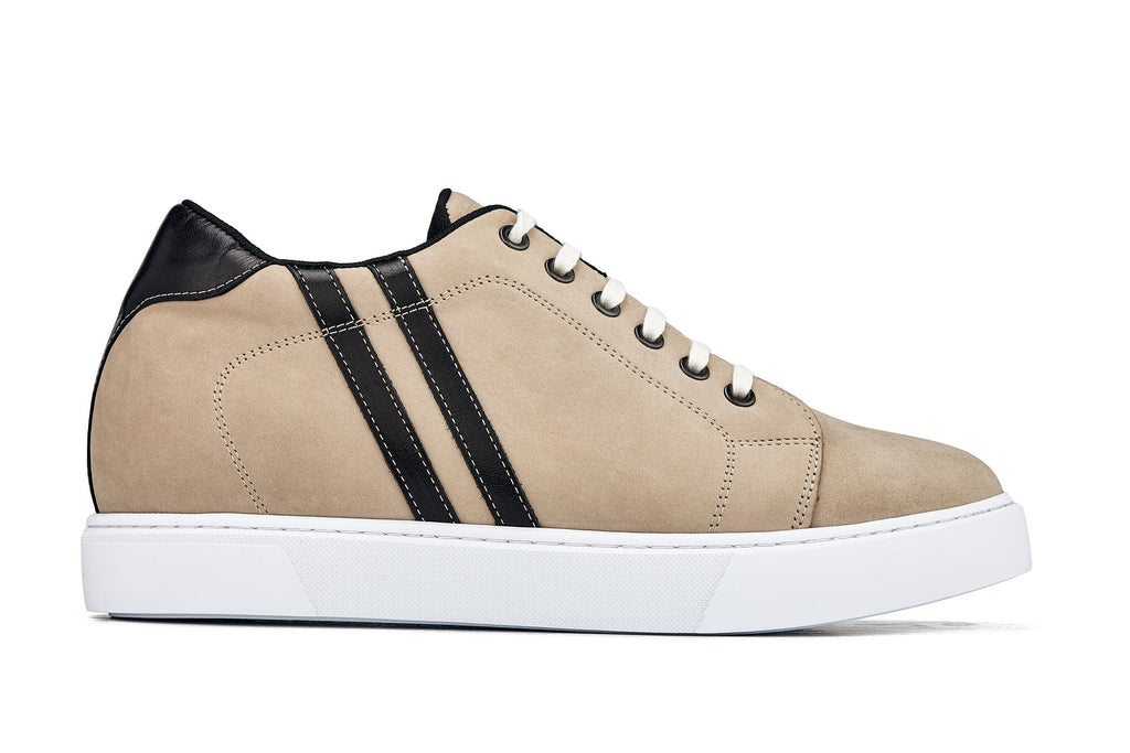 CALTO - K1552 - 2.8 Inches Taller (Taupe) - Lace Up Casual Sneakers - WonderingCloth