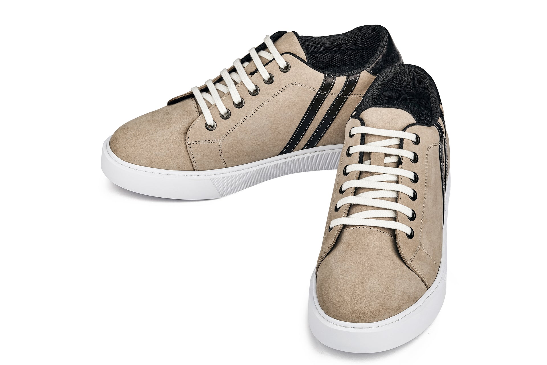 CALTO - K1552 - 2.8 Inches Taller (Taupe) - Lace Up Casual Sneakers - WonderingCloth