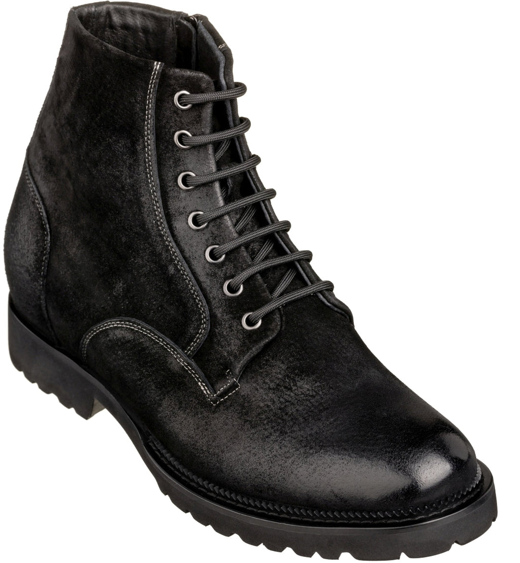CALTO - K24401 - 3 Inches Taller (Nubuck Black) - Casual Zipper Boots - WonderingCloth