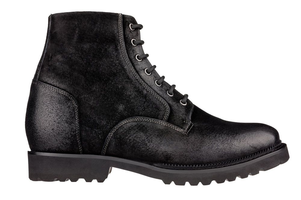 CALTO - K24401 - 3 Inches Taller (Nubuck Black) - Casual Zipper Boots - WonderingCloth