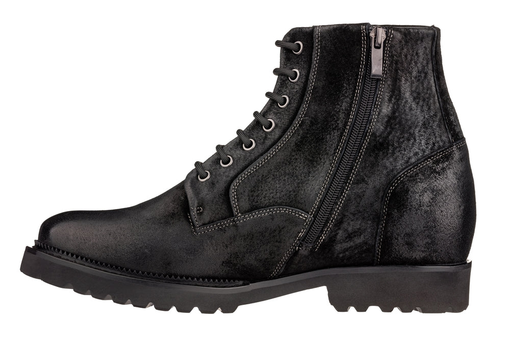 CALTO - K24401 - 3 Inches Taller (Nubuck Black) - Casual Zipper Boots - WonderingCloth