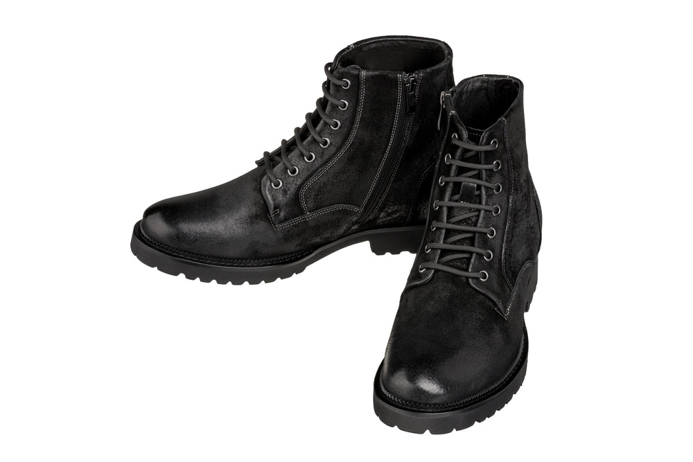 CALTO - K24401 - 3 Inches Taller (Nubuck Black) - Casual Zipper Boots - WonderingCloth