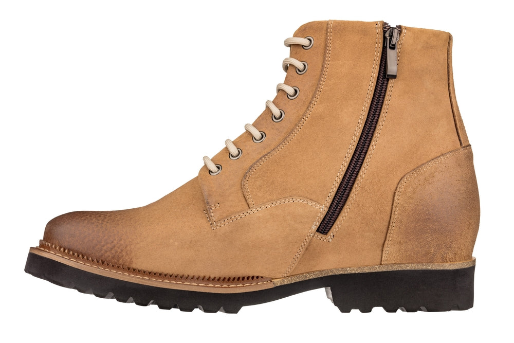 CALTO - K24403 - 3 Inches Taller (Brown) - Casual Zipper Boots - WonderingCloth