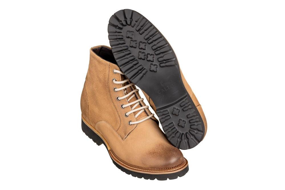 CALTO - K24403 - 3 Inches Taller (Brown) - Casual Zipper Boots - WonderingCloth
