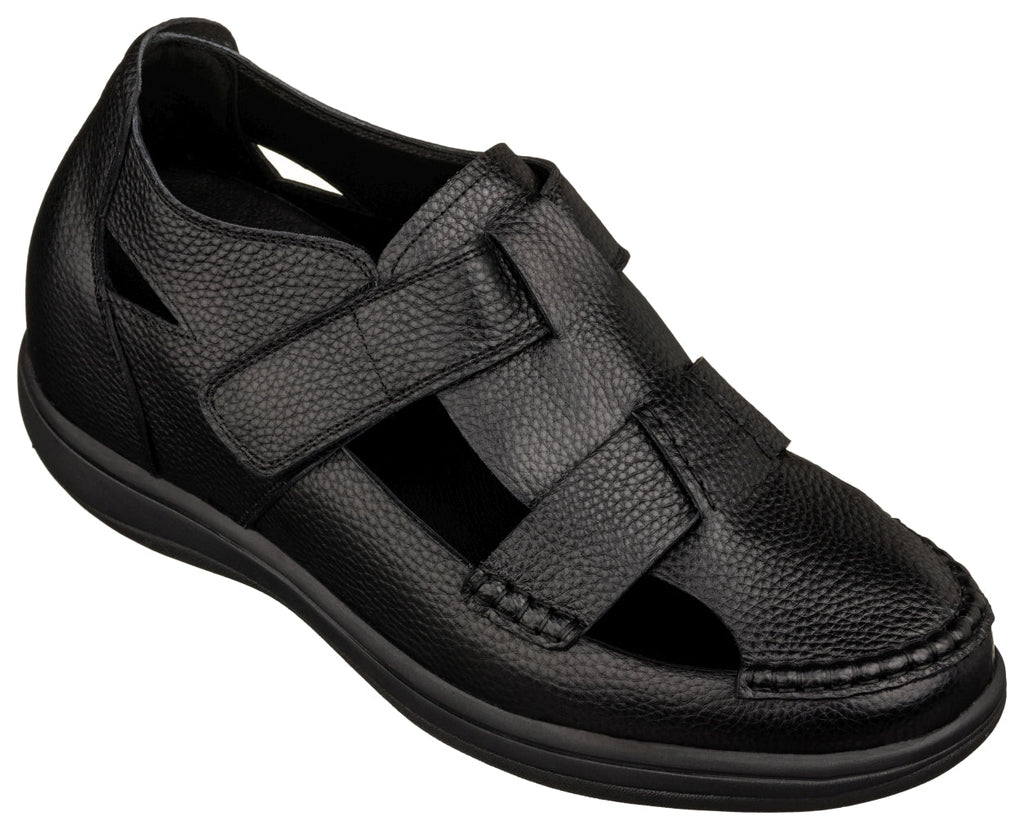 CALTO - K2661 - 3.2 Inches Taller (Black) - Casual Fisherman Sandal - WonderingCloth