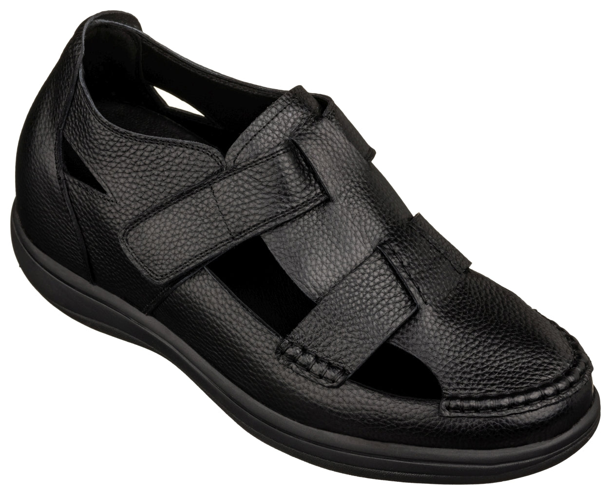 CALTO - K2661 - 3.2 Inches Taller (Black) - Casual Fisherman Sandal - WonderingCloth