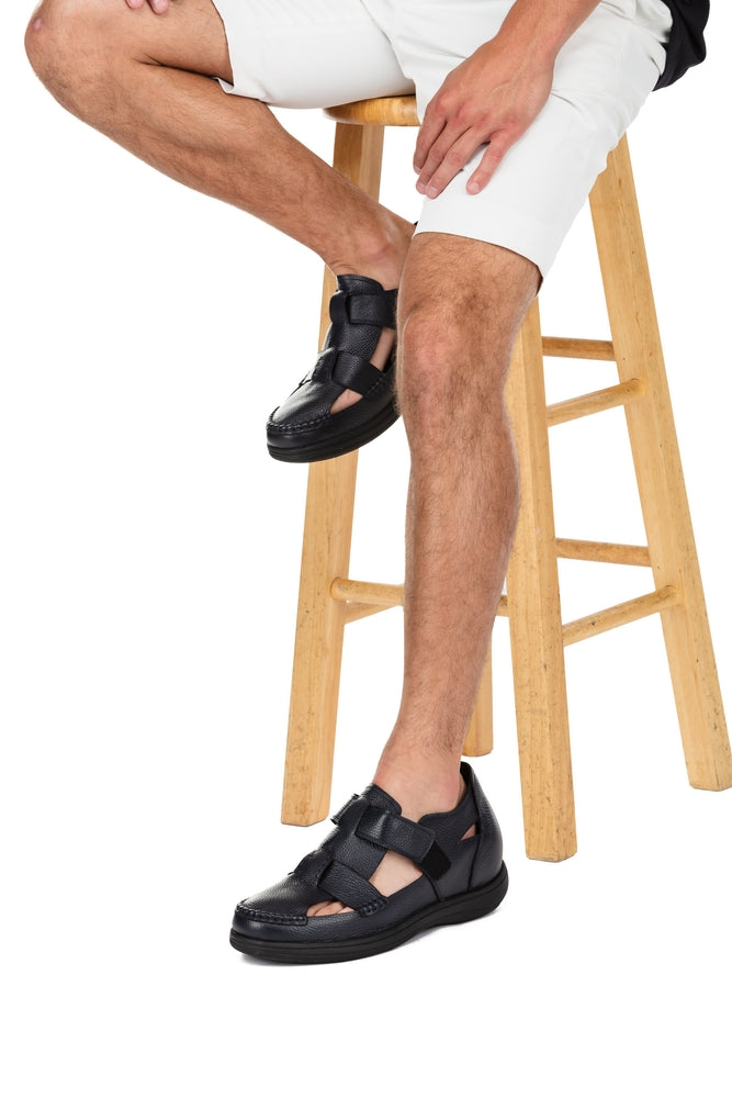CALTO - K2661 - 3.2 Inches Taller (Black) - Casual Fisherman Sandal - WonderingCloth