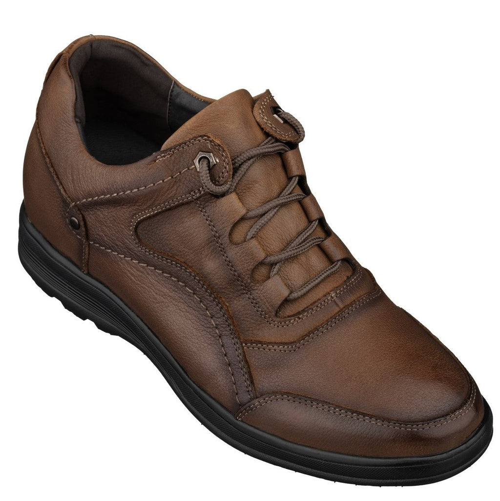CALTO - K3044 - 2.8 Inches Taller (Brown) - Lace Up Casual Walker - Lightweight - WonderingCloth