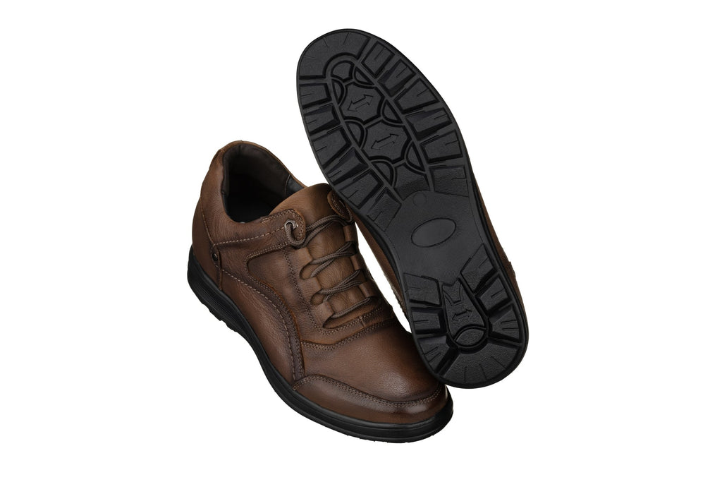 CALTO - K3044 - 2.8 Inches Taller (Brown) - Lace Up Casual Walker - Lightweight - WonderingCloth
