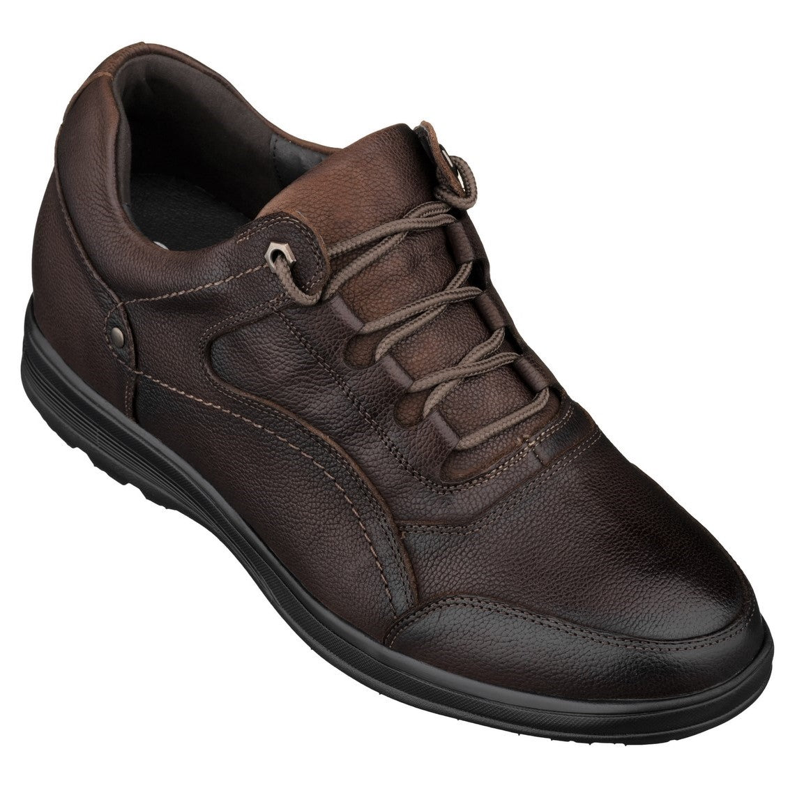 CALTO - K3045 - 2.8 Inches Taller (Dark Brown) - Lace Up Casual Walker - Lightweight - WonderingCloth
