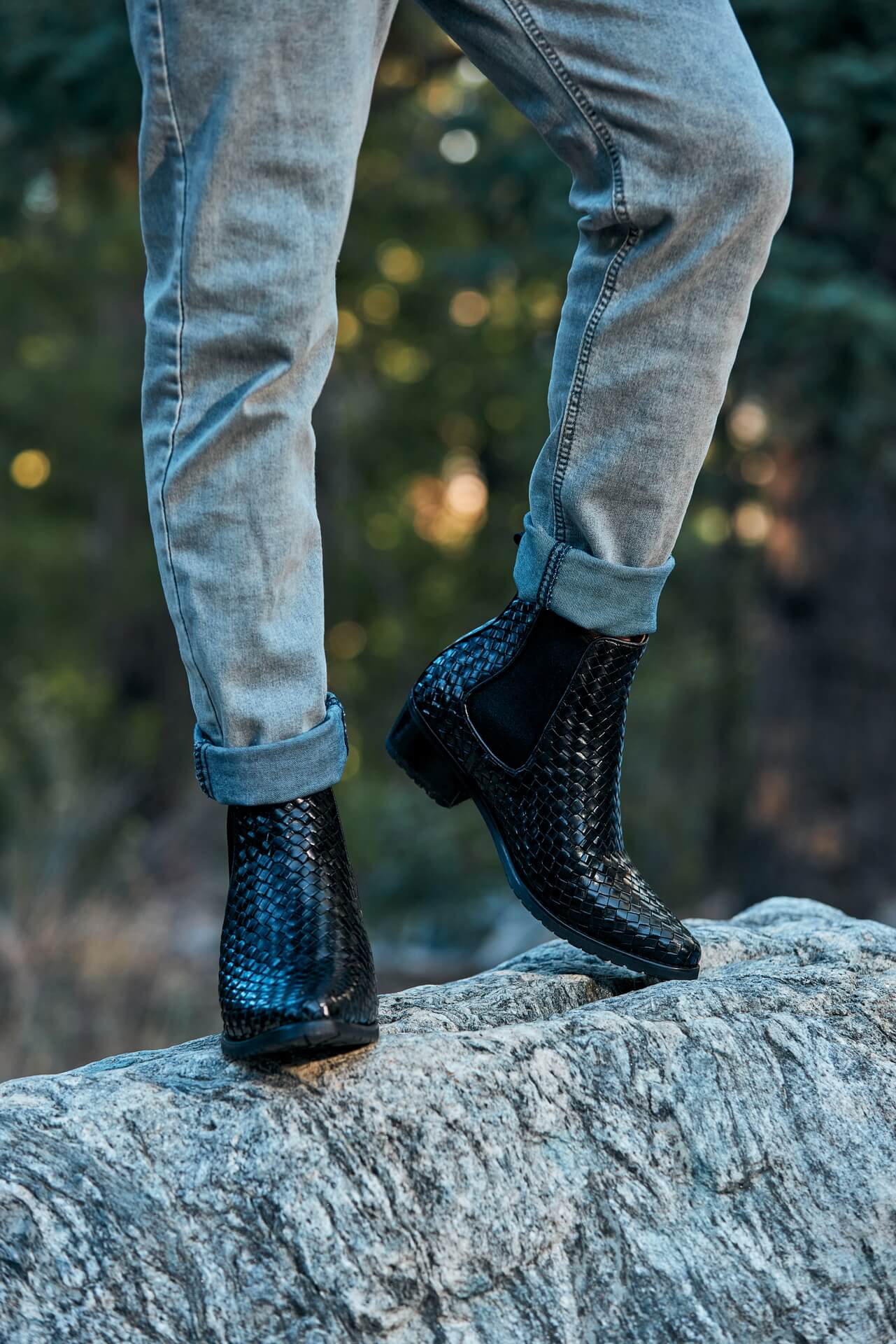 CALTO - K30521 - 3.3 Inches Taller (Black) - Woven Slip-On High-Top Chelsea Ankle Boots - WonderingCloth