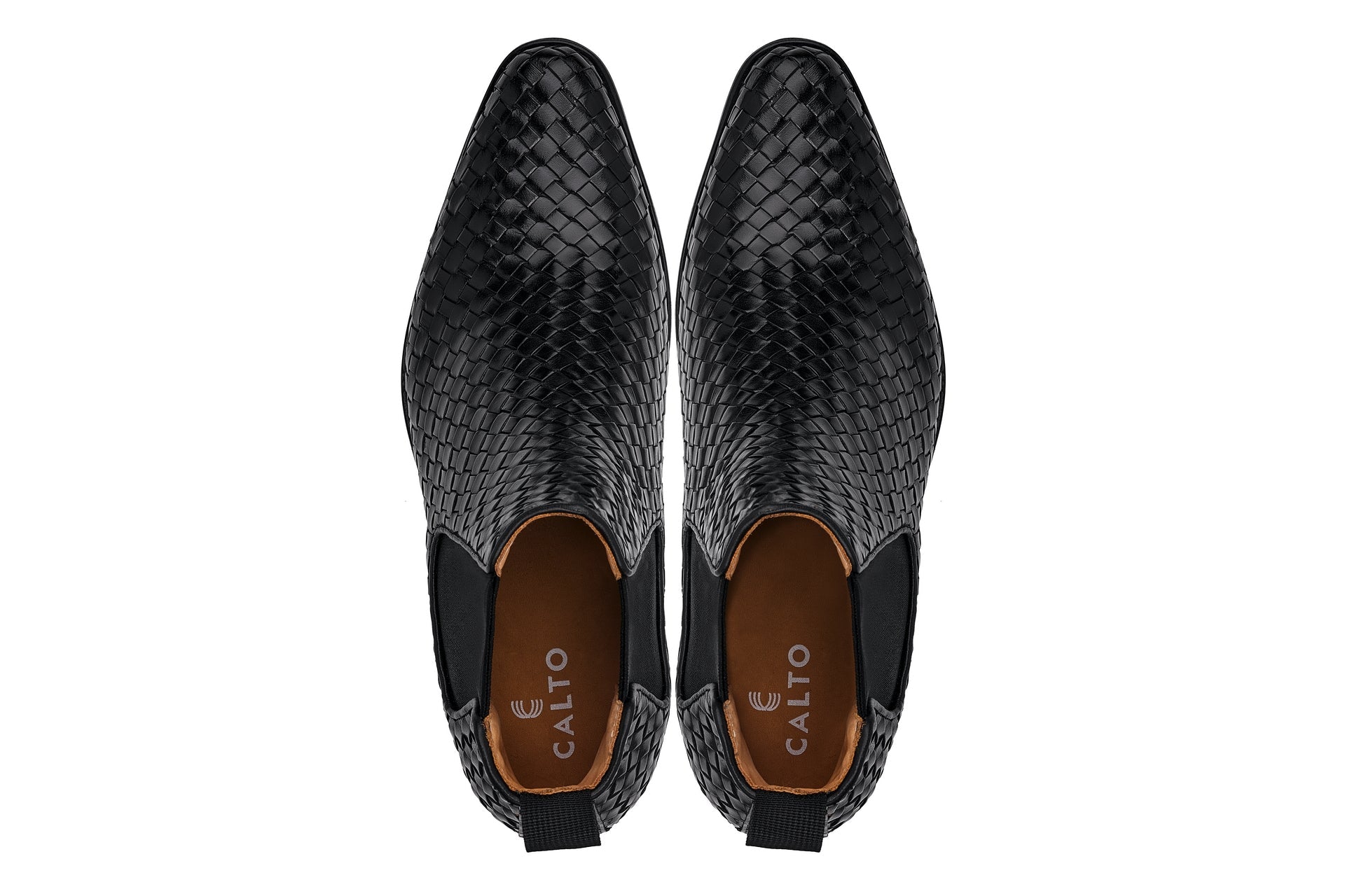 CALTO - K30521 - 3.3 Inches Taller (Black) - Woven Slip-On High-Top Chelsea Ankle Boots - WonderingCloth