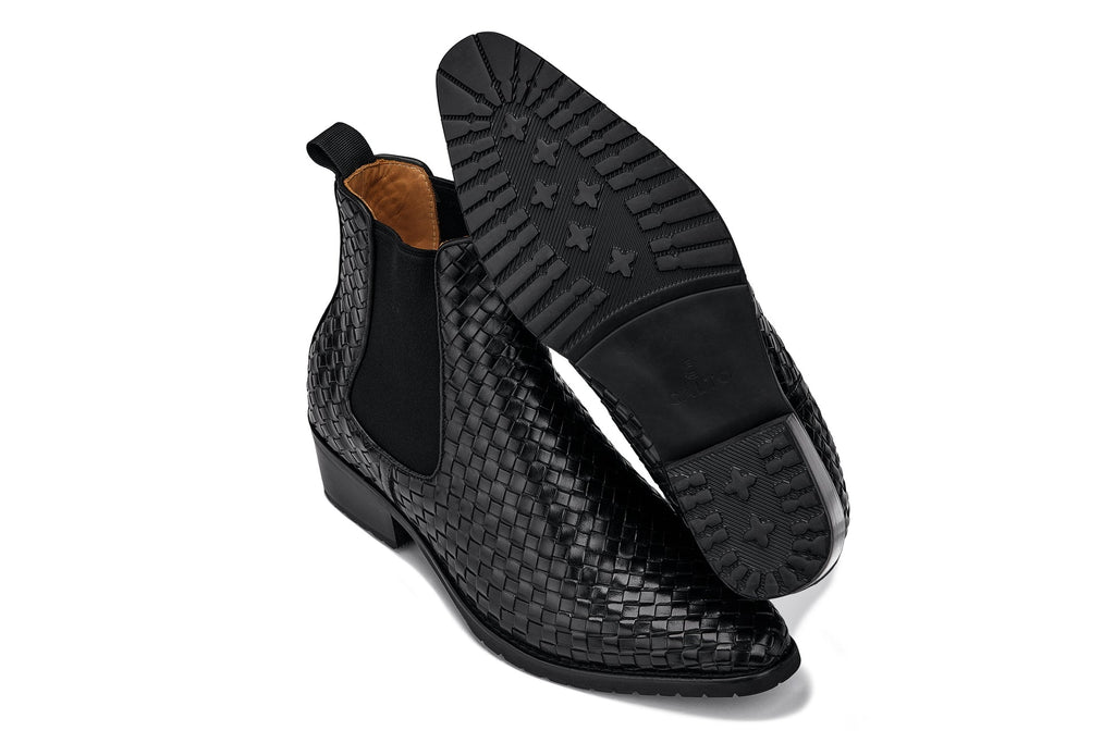 CALTO - K30521 - 3.3 Inches Taller (Black) - Woven Slip-On High-Top Chelsea Ankle Boots - WonderingCloth