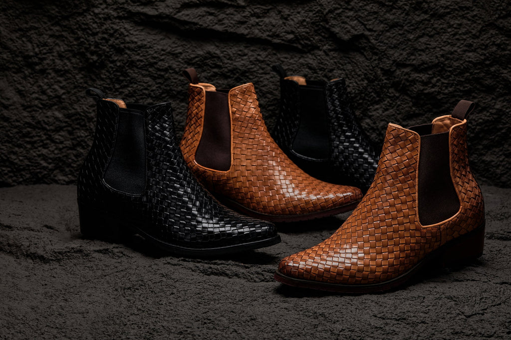 CALTO - K30522 - 3.3 Inches Taller (Brown) - Woven Chelsea High-Top Slip-On Ankle Boots - WonderingCloth