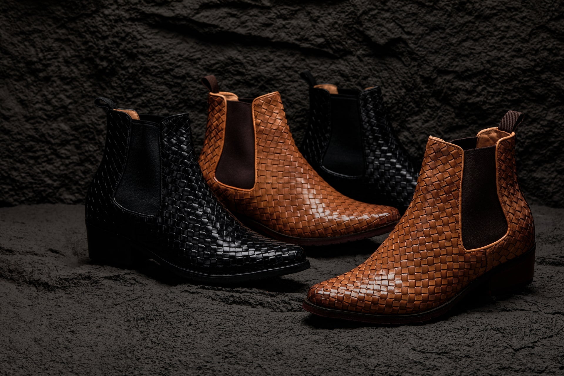 CALTO - K30522 - 3.3 Inches Taller (Brown) - Woven Chelsea High-Top Slip-On Ankle Boots - WonderingCloth