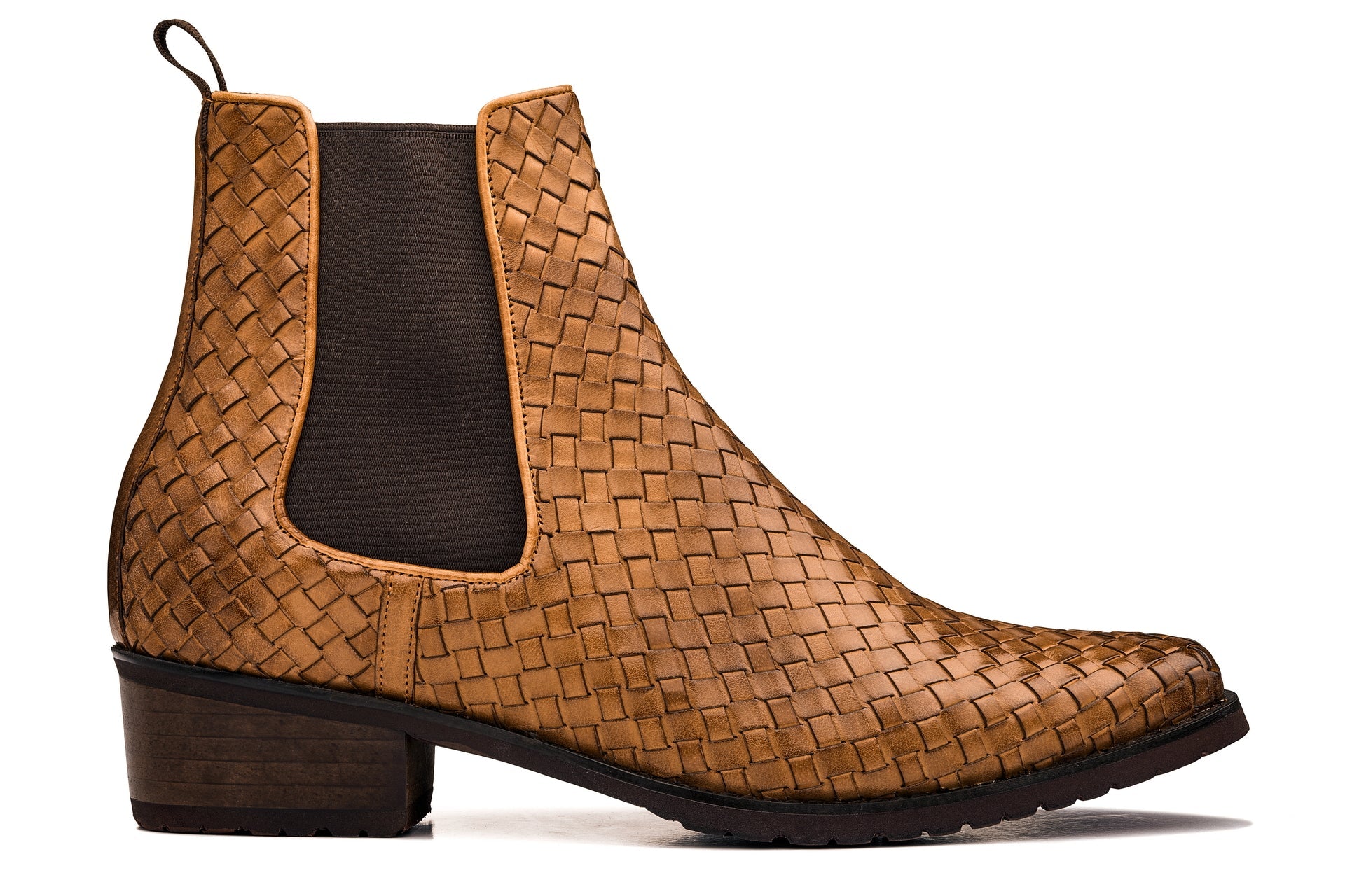 CALTO - K30522 - 3.3 Inches Taller (Brown) - Woven Chelsea High-Top Slip-On Ankle Boots - WonderingCloth