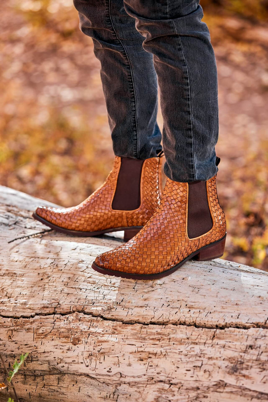 CALTO - K30522 - 3.3 Inches Taller (Brown) - Woven Chelsea High-Top Slip-On Ankle Boots - WonderingCloth