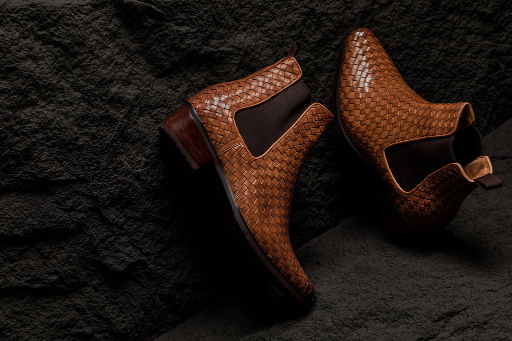 CALTO - K30522 - 3.3 Inches Taller (Brown) - Woven Chelsea High-Top Slip-On Ankle Boots - WonderingCloth