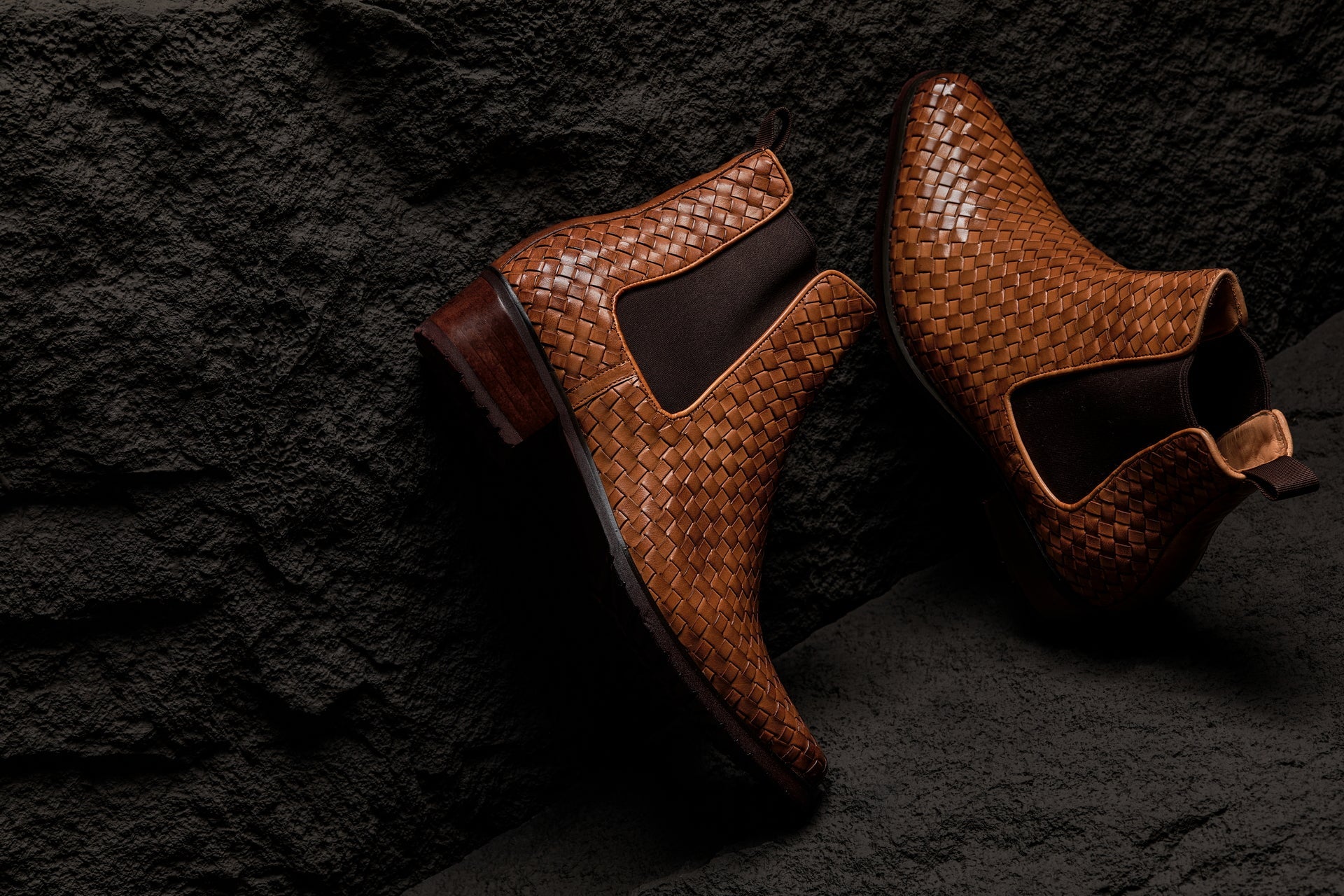 CALTO - K30522 - 3.3 Inches Taller (Brown) - Woven Chelsea High-Top Slip-On Ankle Boots - WonderingCloth