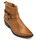 CALTO - K30524 - 3.3 Inches Taller (Light Brown) - Woven Buckle High-Top Ankle Zip-Up Boots - WonderingCloth