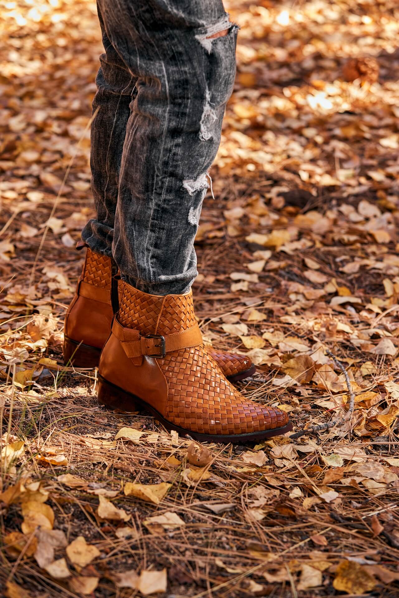 CALTO - K30524 - 3.3 Inches Taller (Light Brown) - Woven Buckle High-Top Ankle Zip-Up Boots - WonderingCloth