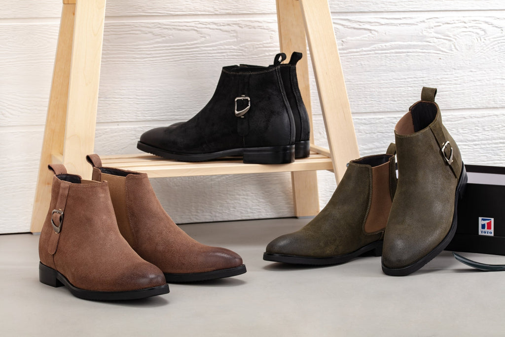 TOTO - K92082 - 3 Inches Taller (Nubuck Army Green) - Chelsea Ankle Boots - WonderingCloth