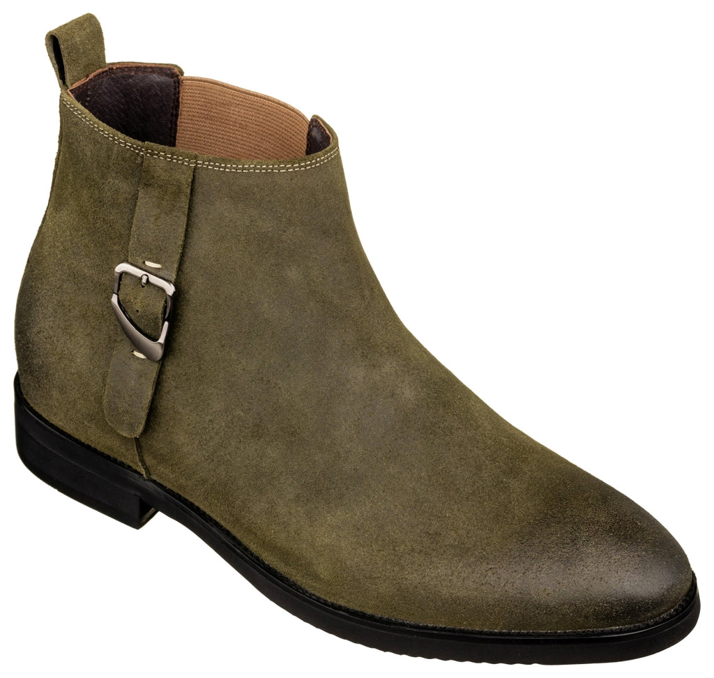 TOTO - K92082 - 3 Inches Taller (Nubuck Army Green) - Chelsea Ankle Boots - WonderingCloth