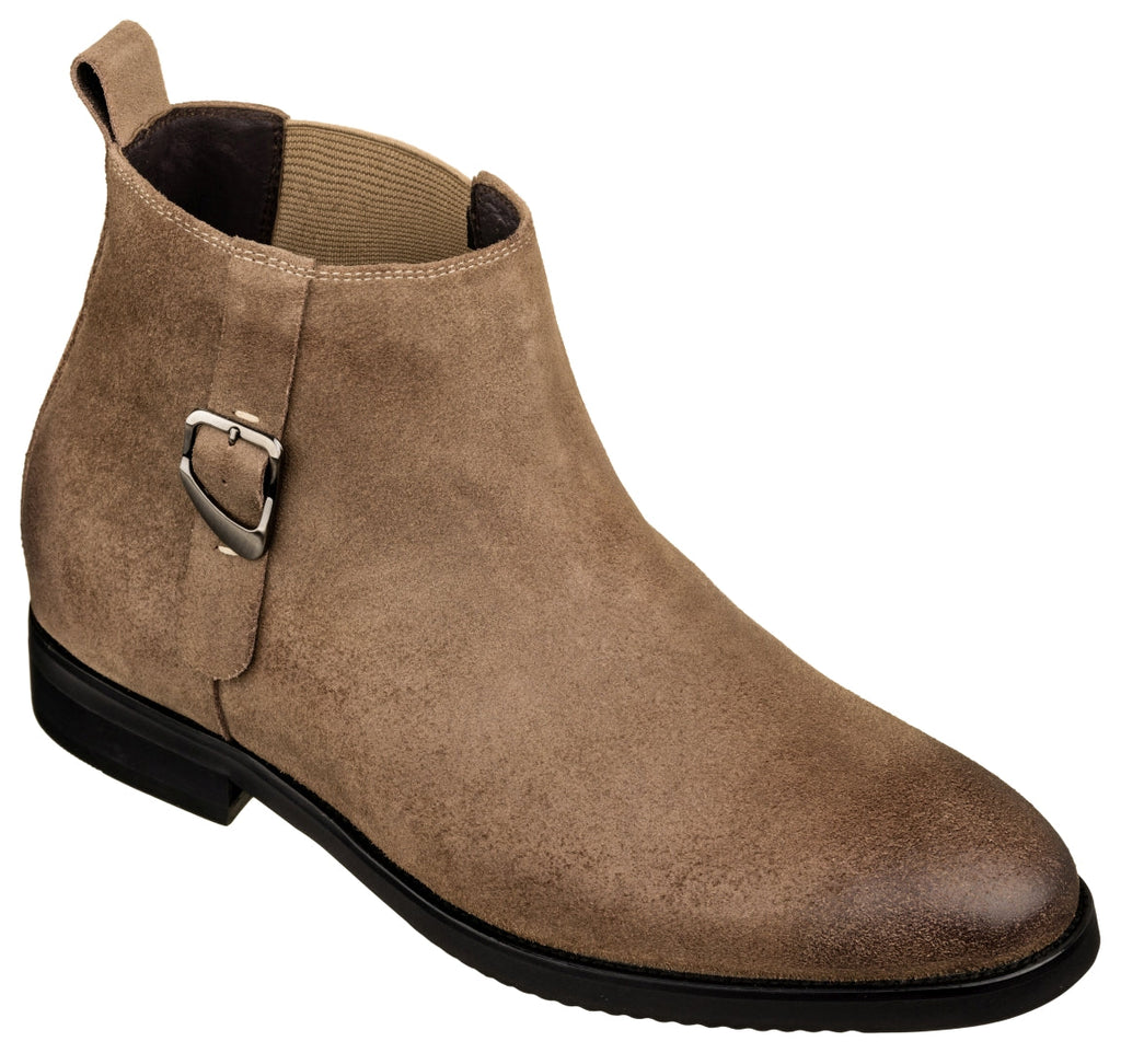 TOTO - K92083 - 3 Inches Taller (Nubuck Coffee Brown) - Chelsea Ankle Boots - WonderingCloth