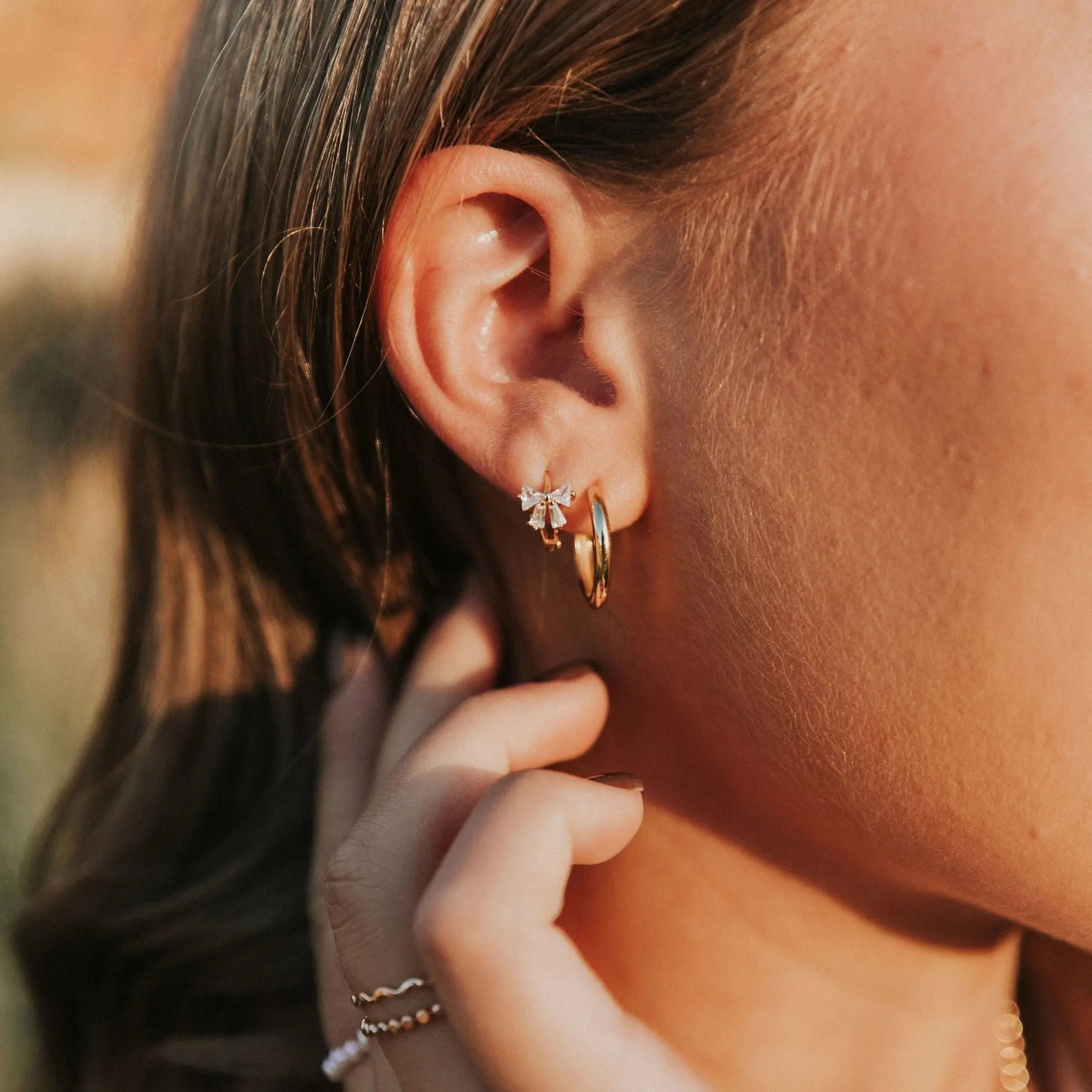 Lucy Diamond Bow Hoops - WonderingCloth