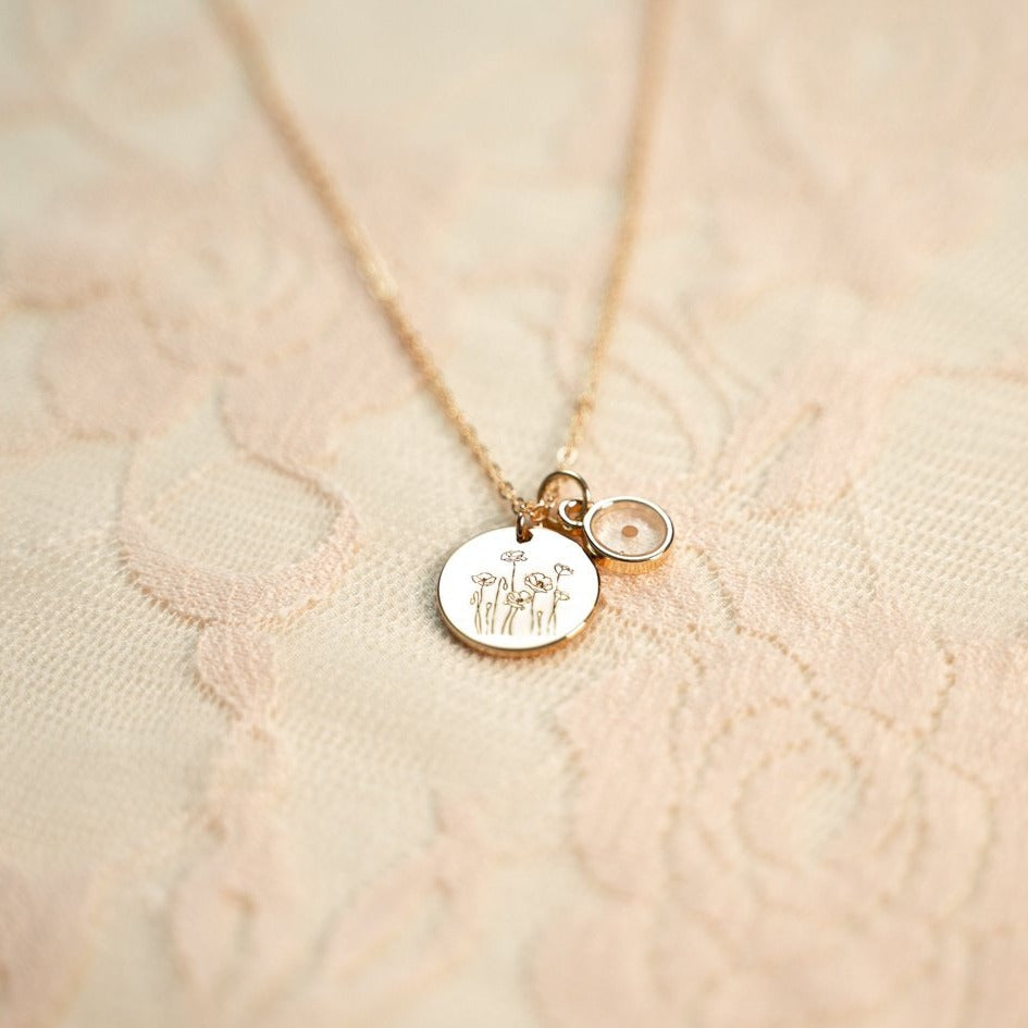 Poppy Necklace with Mustard Seed - WonderingCloth