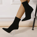 Chunky Heel Pointed Toe Boots Women Shoes Customized High Heel Women Shoes Autumn Winter Crystal Heel Elastic Women Mid Boots - WonderingCloth