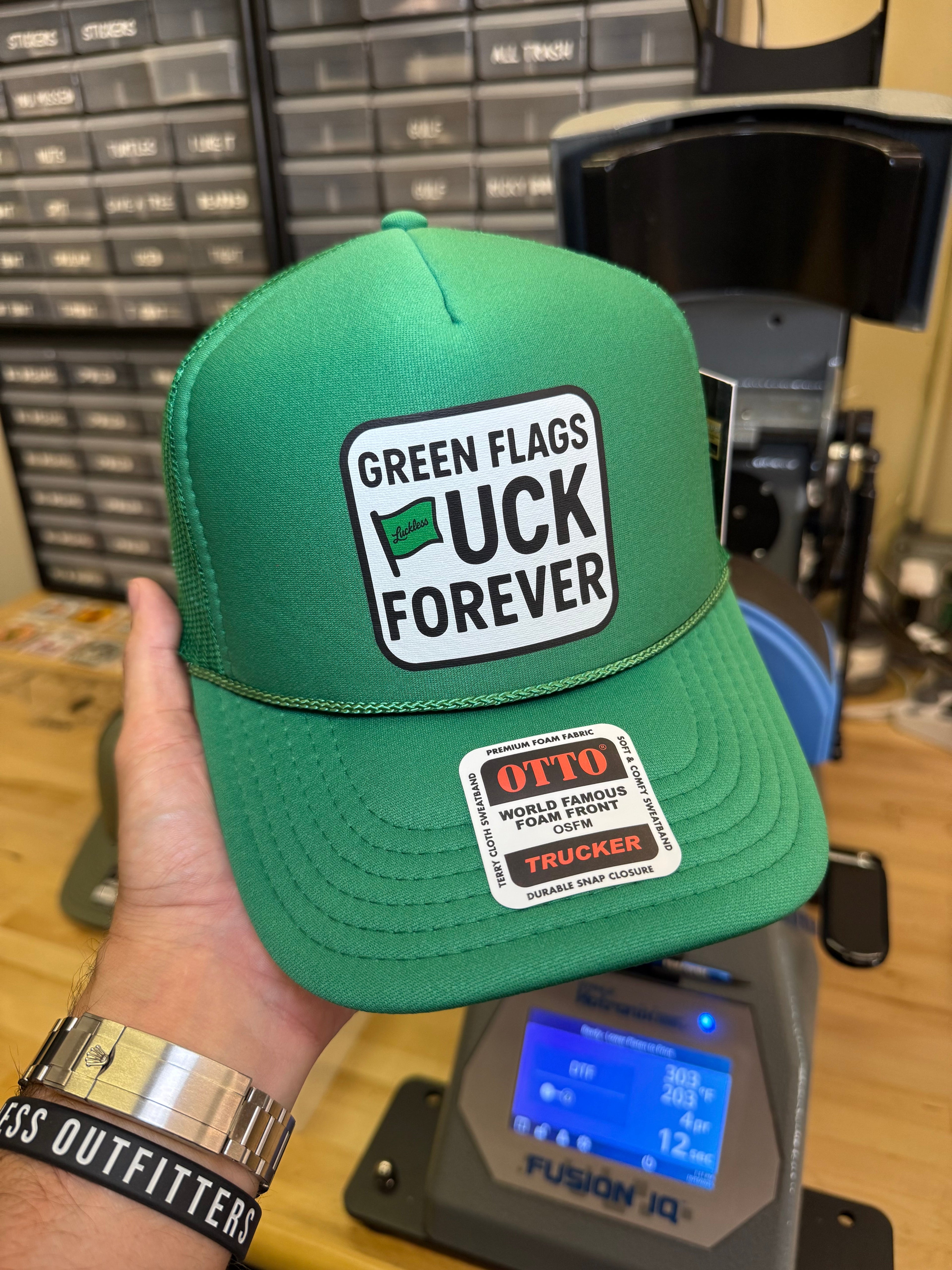Green Flags F Forever Trucker Hat