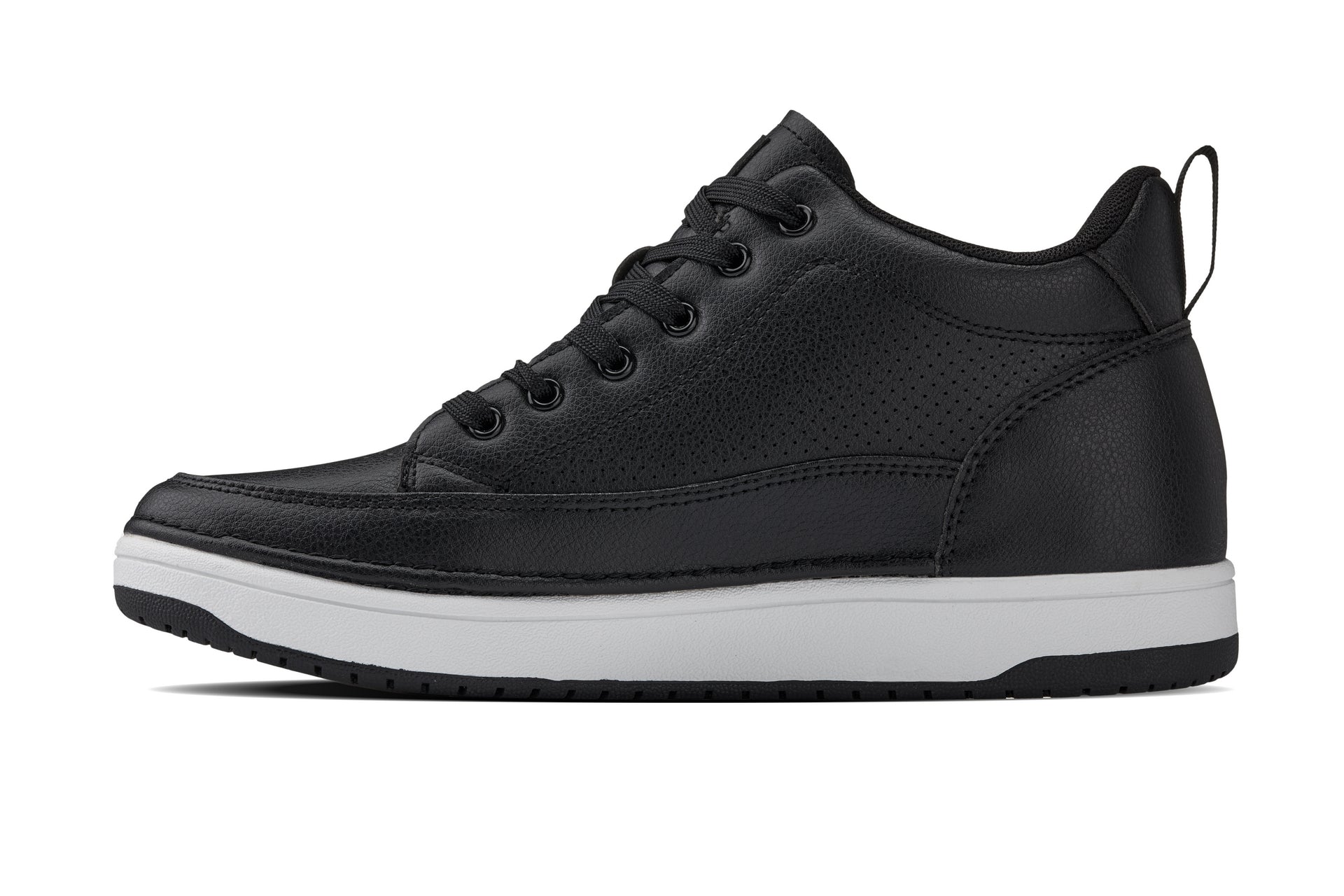 CALTO - Q271  - 2 Inches Taller (Black Noir) - Elevated Leatherette Micro-Perforated Sneakers - WonderingCloth