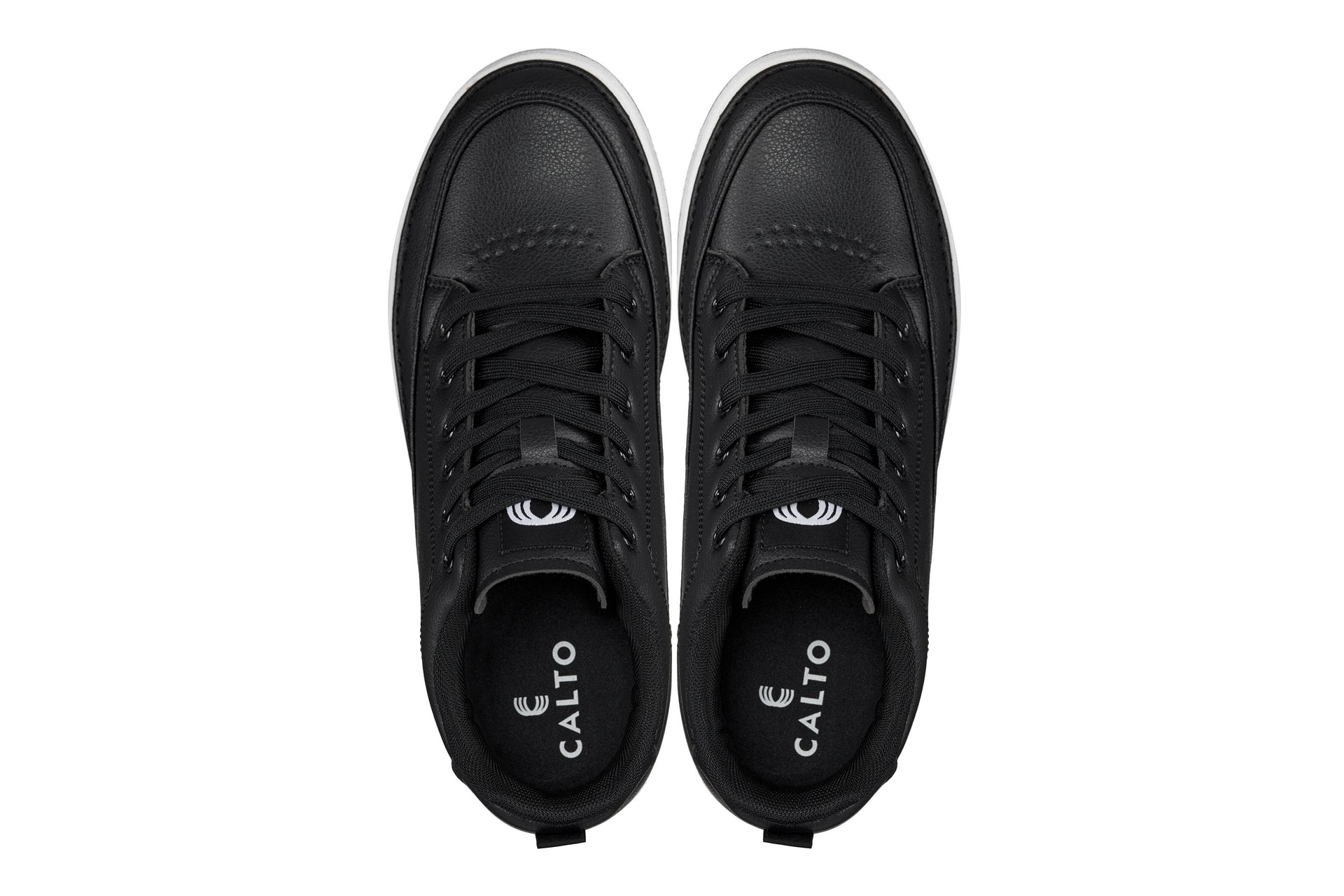 CALTO - Q271  - 2 Inches Taller (Black Noir) - Elevated Leatherette Micro-Perforated Sneakers - WonderingCloth