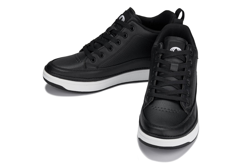 CALTO - Q271  - 2 Inches Taller (Black Noir) - Elevated Leatherette Micro-Perforated Sneakers - WonderingCloth