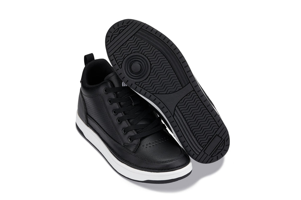 CALTO - Q271  - 2 Inches Taller (Black Noir) - Elevated Leatherette Micro-Perforated Sneakers - WonderingCloth