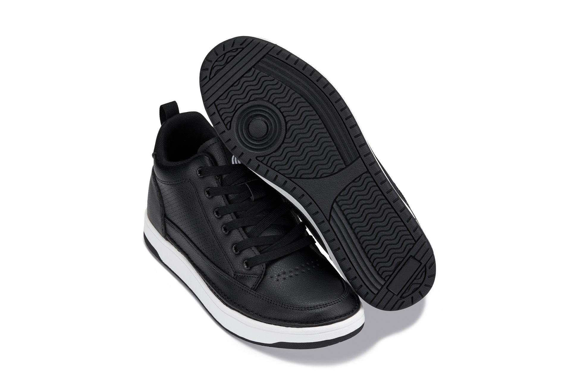 CALTO - Q271  - 2 Inches Taller (Black Noir) - Elevated Leatherette Micro-Perforated Sneakers - WonderingCloth