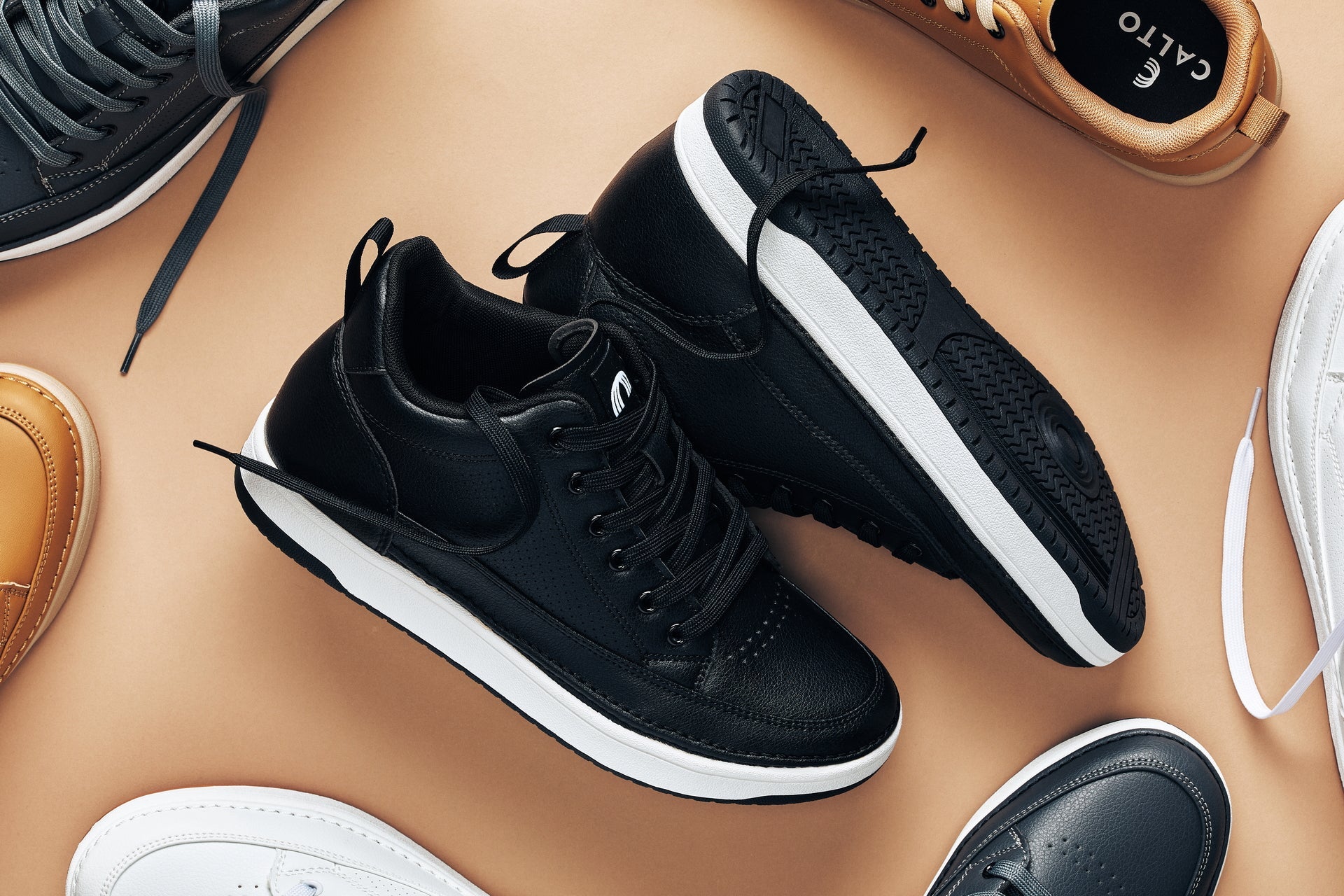 CALTO - Q271  - 2 Inches Taller (Black Noir) - Elevated Leatherette Micro-Perforated Sneakers - WonderingCloth