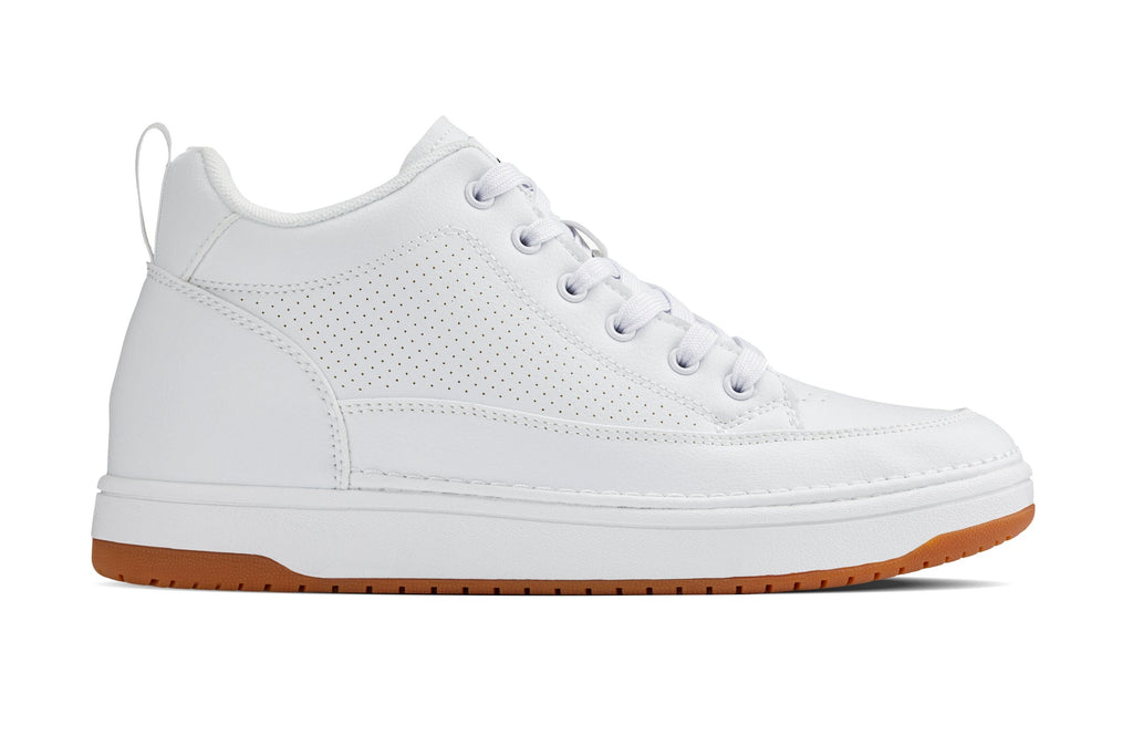 CALTO - Q272  - 2 Inches Taller (White & Gum Sole) -Elevated Leatherette Micro-Perforated Sneakers - WonderingCloth