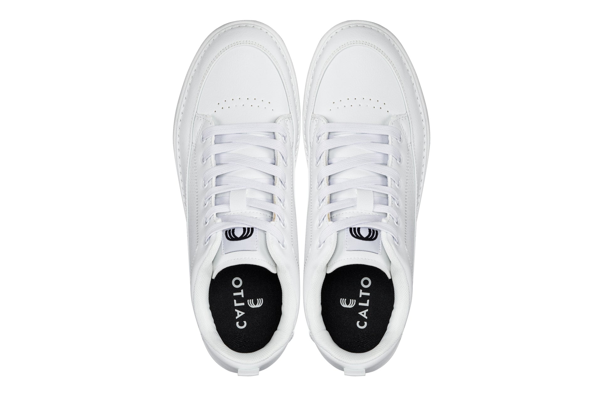 CALTO - Q272  - 2 Inches Taller (White & Gum Sole) -Elevated Leatherette Micro-Perforated Sneakers - WonderingCloth