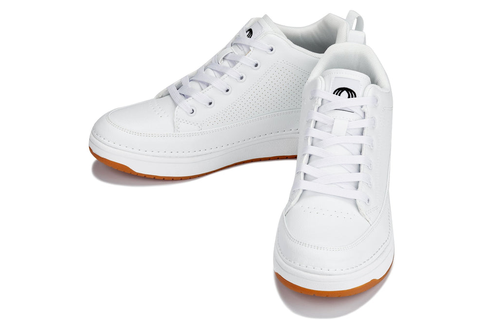CALTO - Q272  - 2 Inches Taller (White & Gum Sole) -Elevated Leatherette Micro-Perforated Sneakers - WonderingCloth