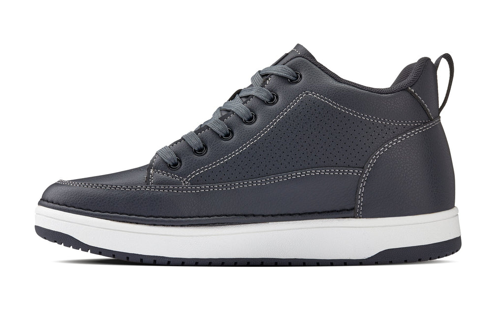 CALTO - Q273  - 2 Inches Taller (Cement Grey) -Elevated Leatherette Micro-Perforated Sneakers - WonderingCloth