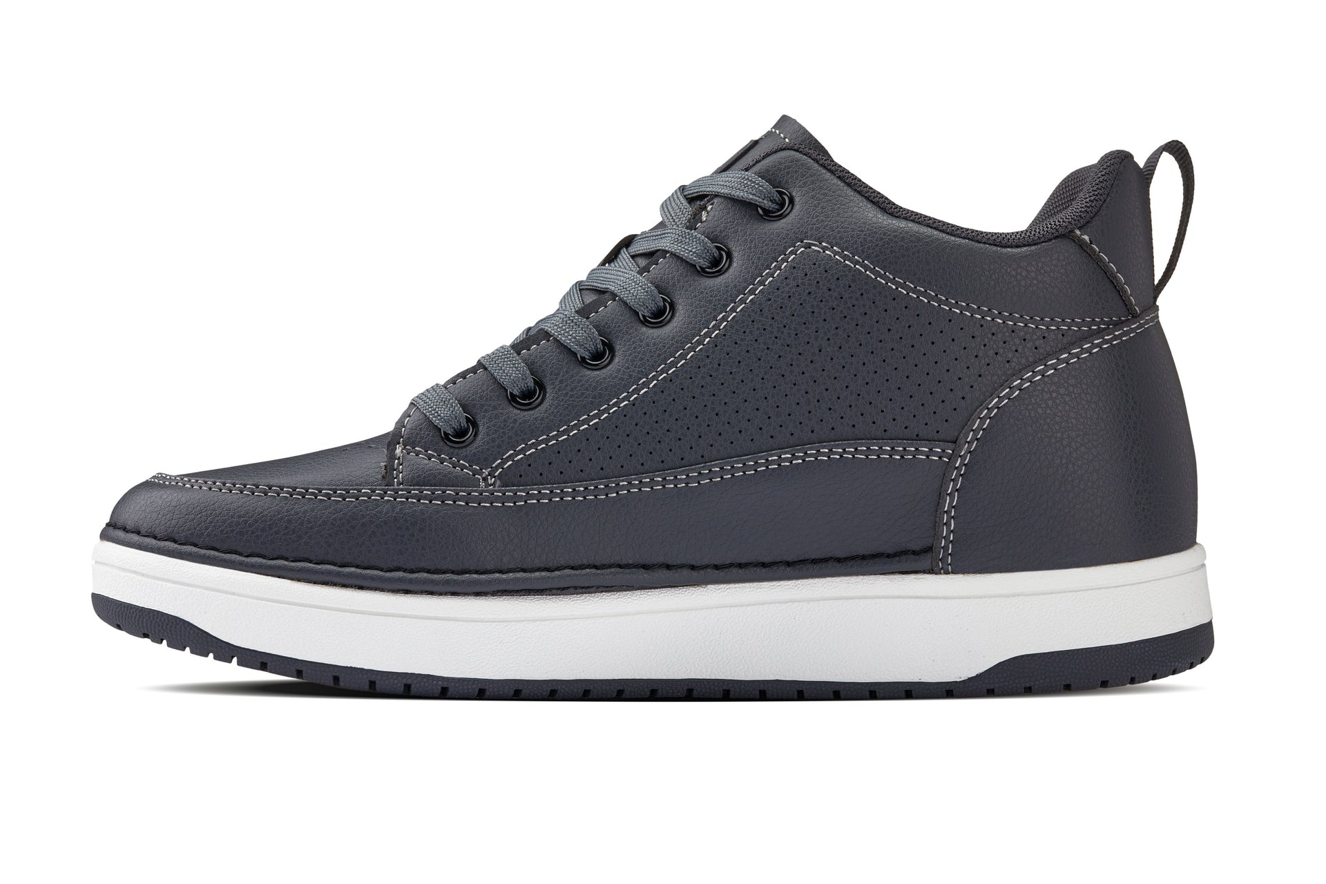 CALTO - Q273  - 2 Inches Taller (Cement Grey) -Elevated Leatherette Micro-Perforated Sneakers - WonderingCloth