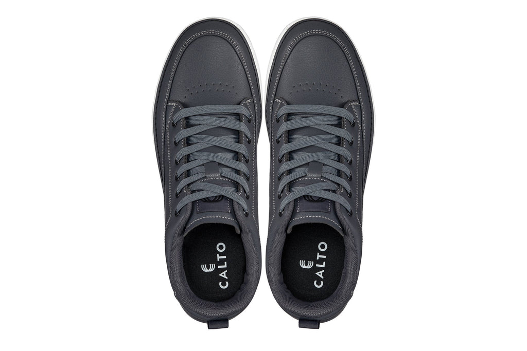 CALTO - Q273  - 2 Inches Taller (Cement Grey) -Elevated Leatherette Micro-Perforated Sneakers - WonderingCloth