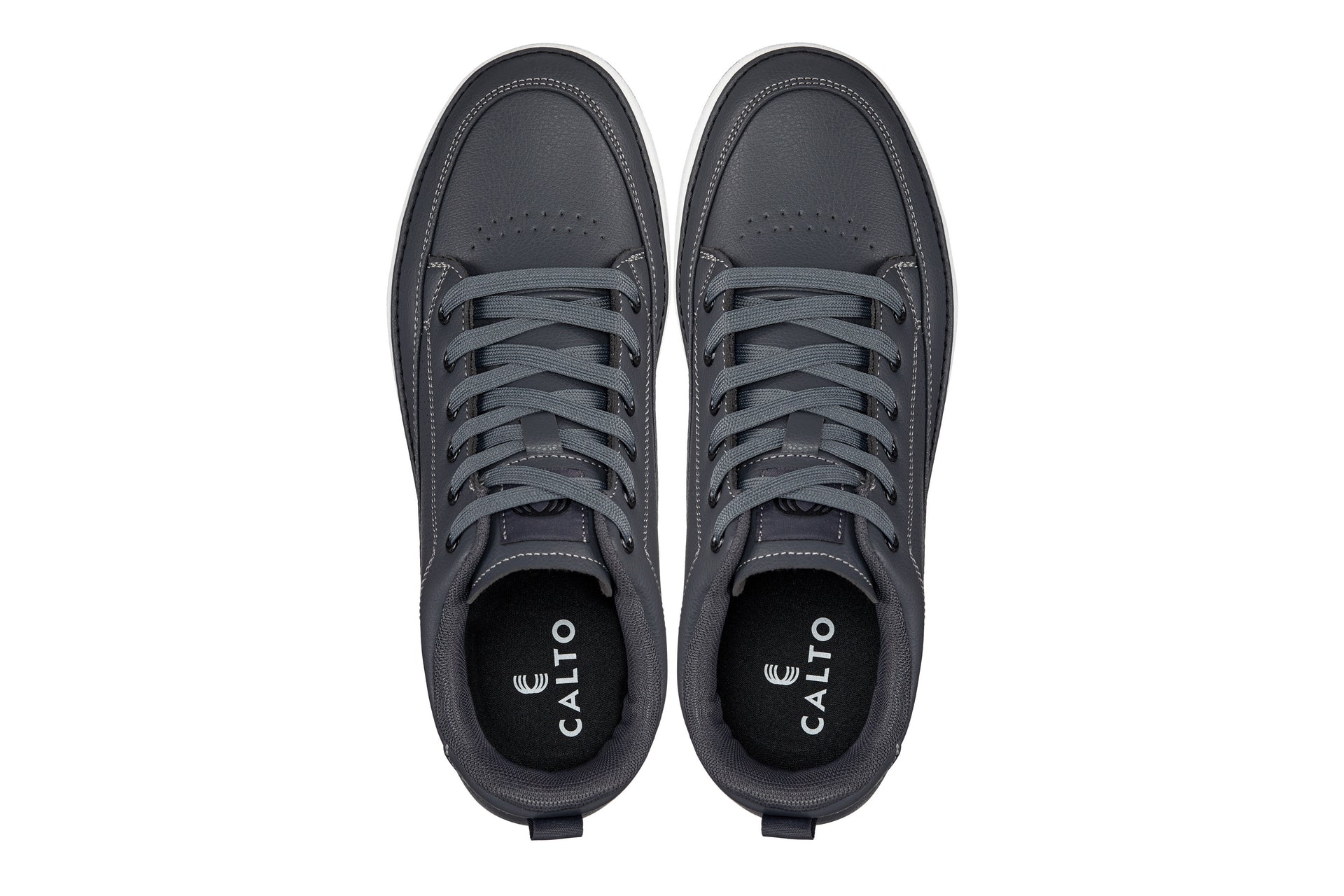 CALTO - Q273  - 2 Inches Taller (Cement Grey) -Elevated Leatherette Micro-Perforated Sneakers - WonderingCloth